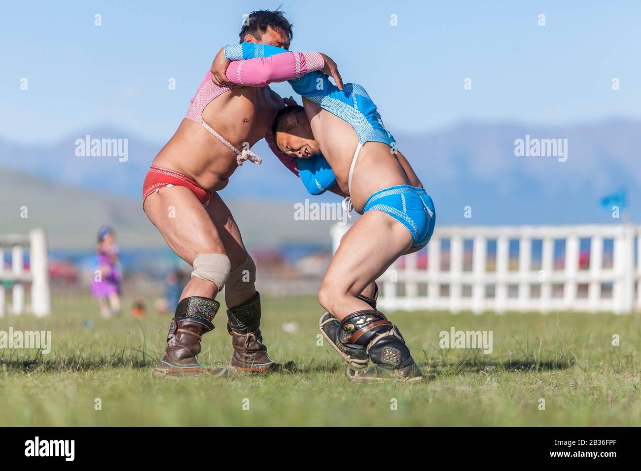 Mongolie, province de Khovsgol, Tsagauannur, festival de Naadam, tournoi de lutte, combats Banque D'Images