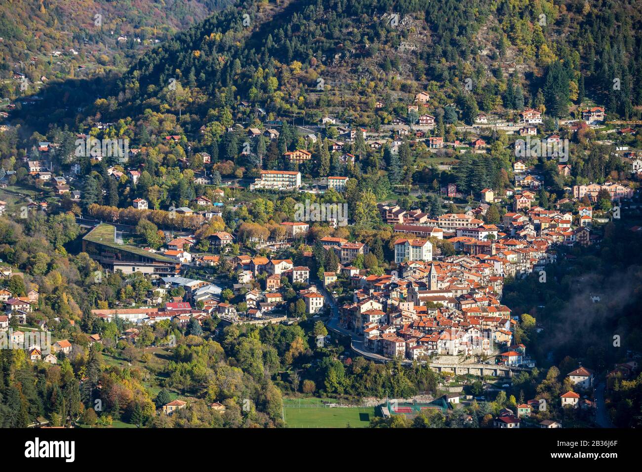 France, Alpes-Maritimes, Parc national du Mercantour, Haute-Vésubie, Saint-Martin-Vésubie, le village Banque D'Images