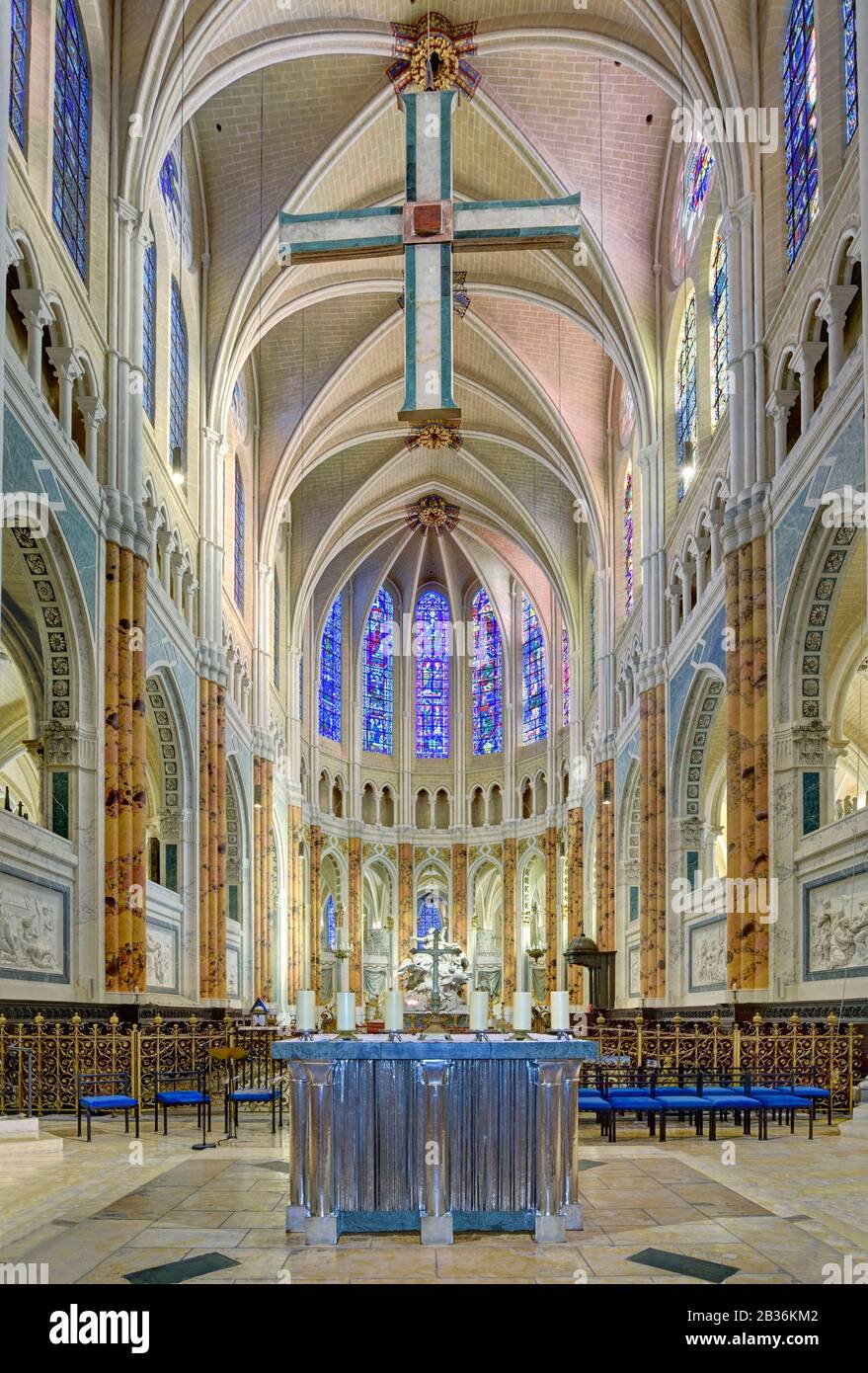 France, Eure-et-Loir, Chartres, cathédrale Notre-Dame (notre-Dame) de Chartres classée au patrimoine mondial par l'UNESCO, la chorale et l'autel principal Banque D'Images