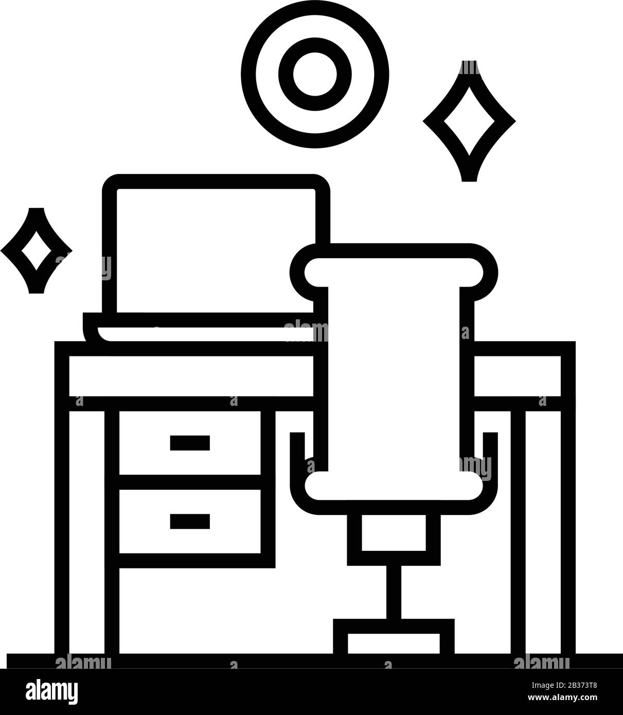 Icône de la ligne de nettoyage du lieu de travail, panneau concept, illustration vectorielle, symbole linéaire. Illustration de Vecteur