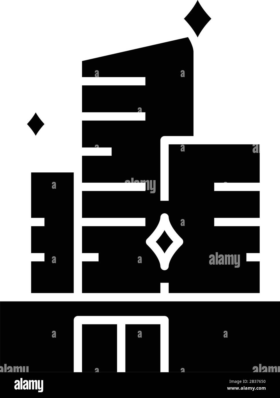 Bâtiments de bureau nettoyage icône noire, illustration de concept, symbole vectoriel plat, signe glyphe. Illustration de Vecteur
