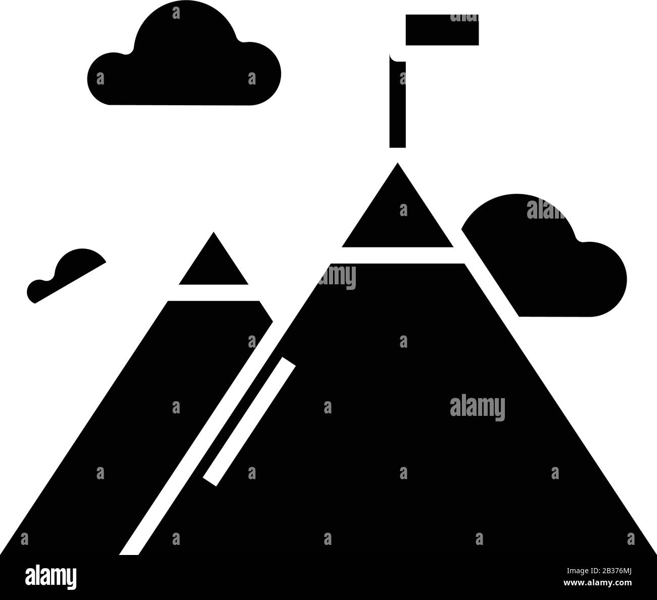 Icône noire Mountain Peak, illustration conceptuelle, symbole vectoriel plat, signe glyphe. Illustration de Vecteur