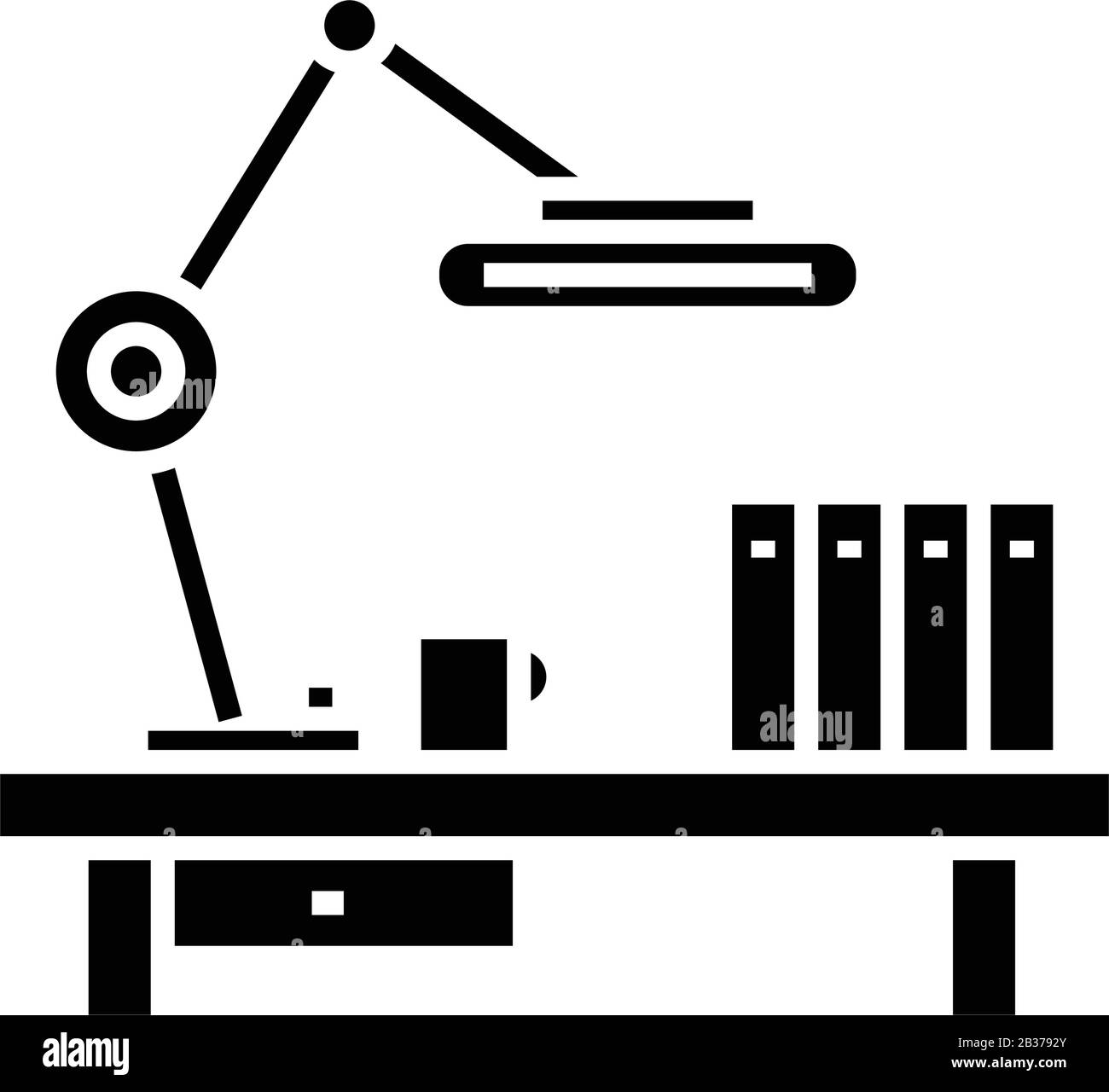 Icône noire de table de bureau, illustration de concept, symbole plat vectoriel, signe glyphe. Illustration de Vecteur