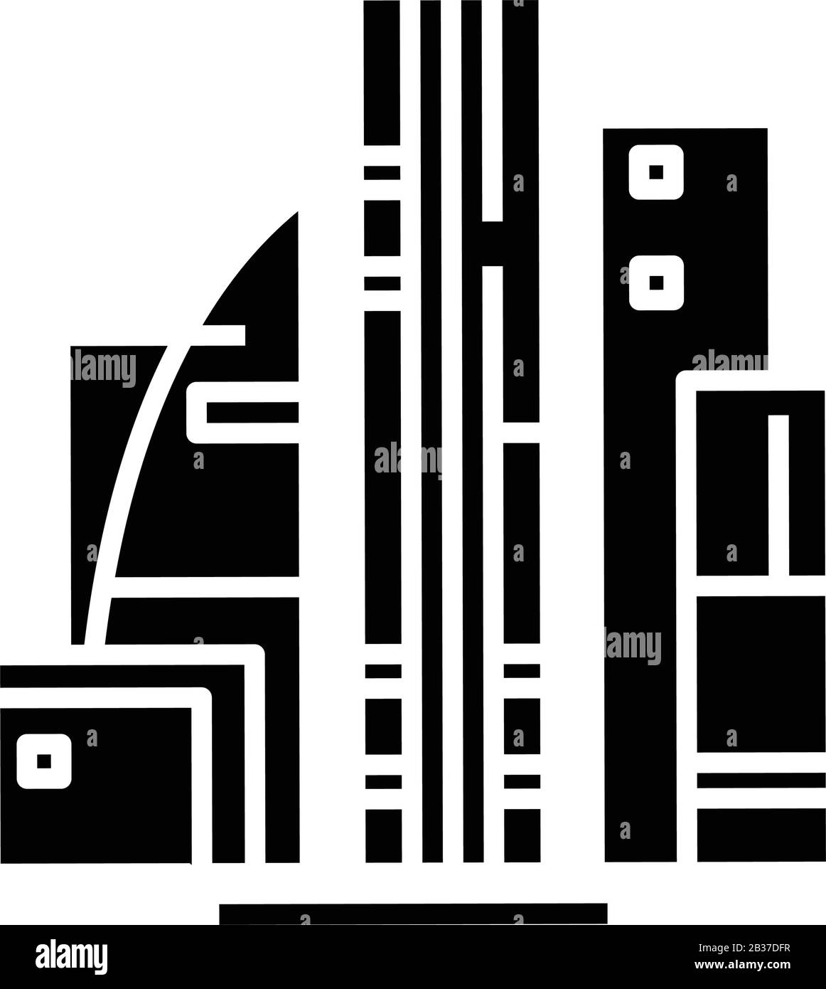 Icône noire des bâtiments de bureau, illustration du concept, symbole vectoriel plat, signe glyphe. Illustration de Vecteur