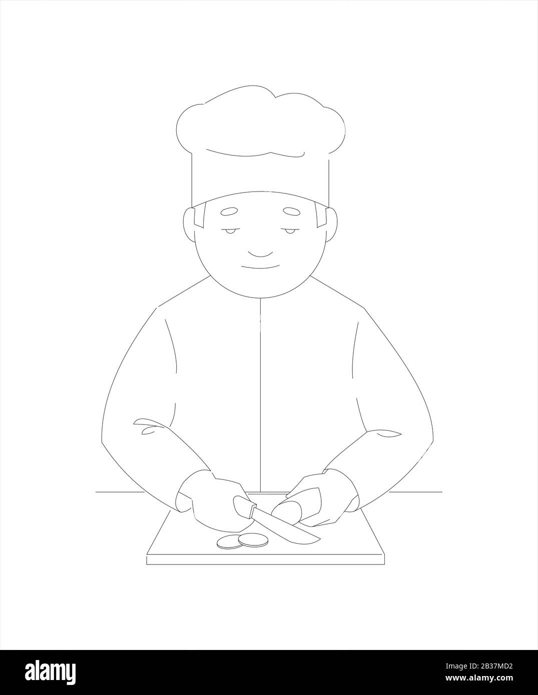 La Cuisinière Coupe Les Légumes Sur Une Planche À Découper Avec Un Couteau. Illustration de Vecteur