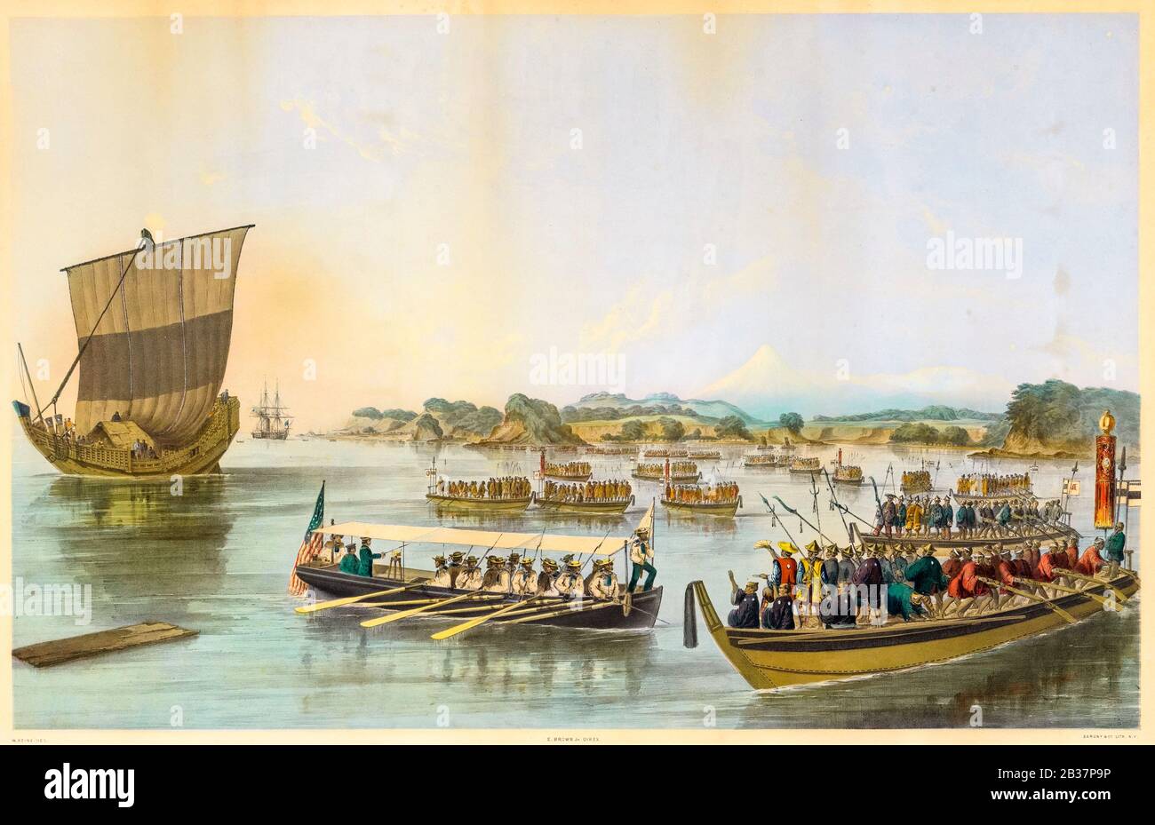 Passage du Rubicon, lieutenant Silas Bent III (1820–1887), arpentage de la baie d'Edo, Japon, 11 juillet 1853, dans un coupeur du Mississippi de l'USS, imprimer, 1855 Banque D'Images