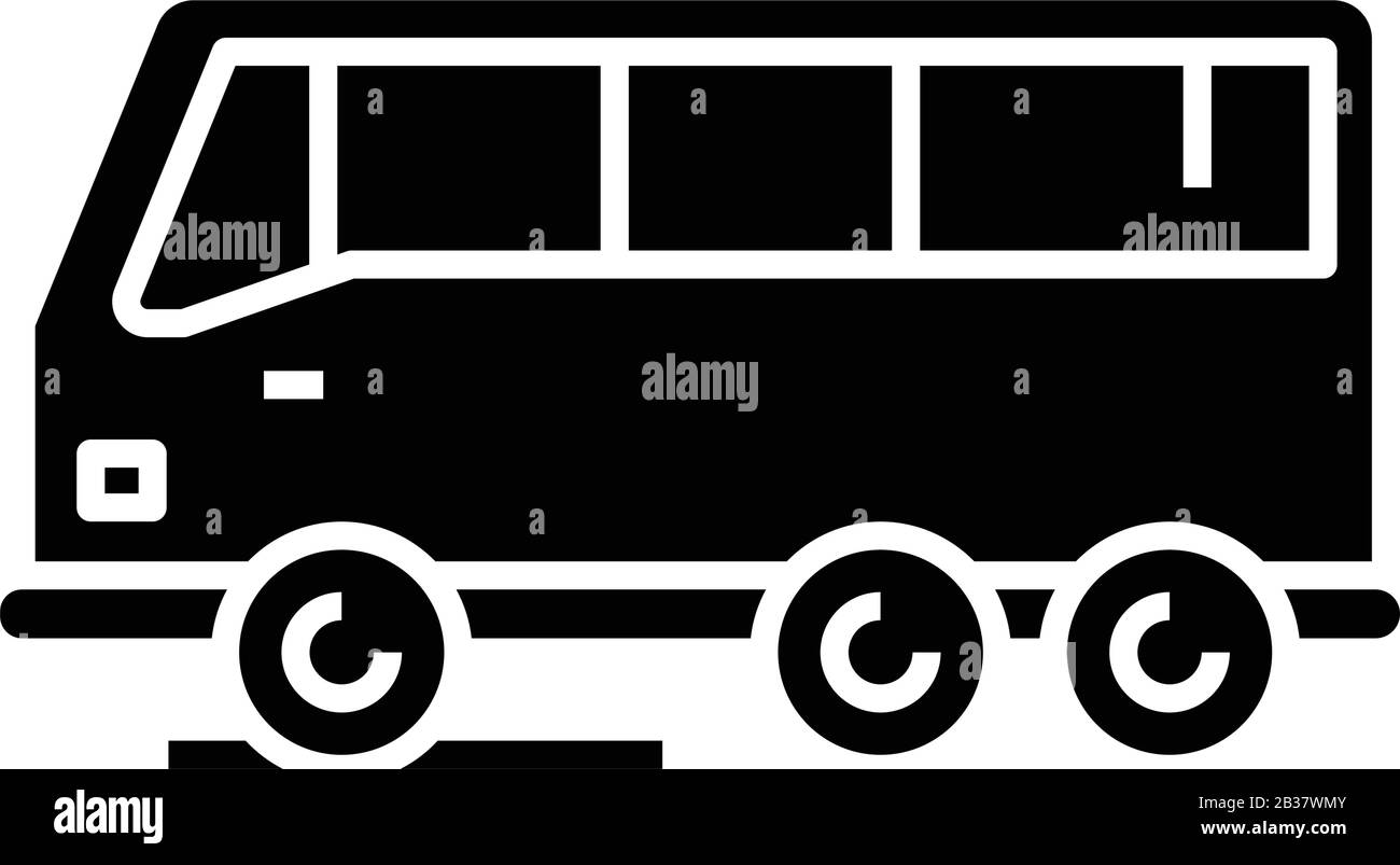 Icône noire du bus moteur, illustration du concept, symbole vectoriel plat, signe glyphe. Illustration de Vecteur
