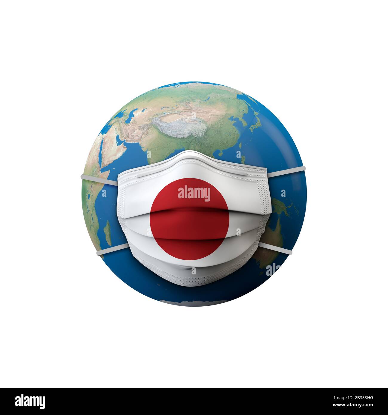 Masque médical de protection du drapeau japonais. Rendu 3D Banque D'Images