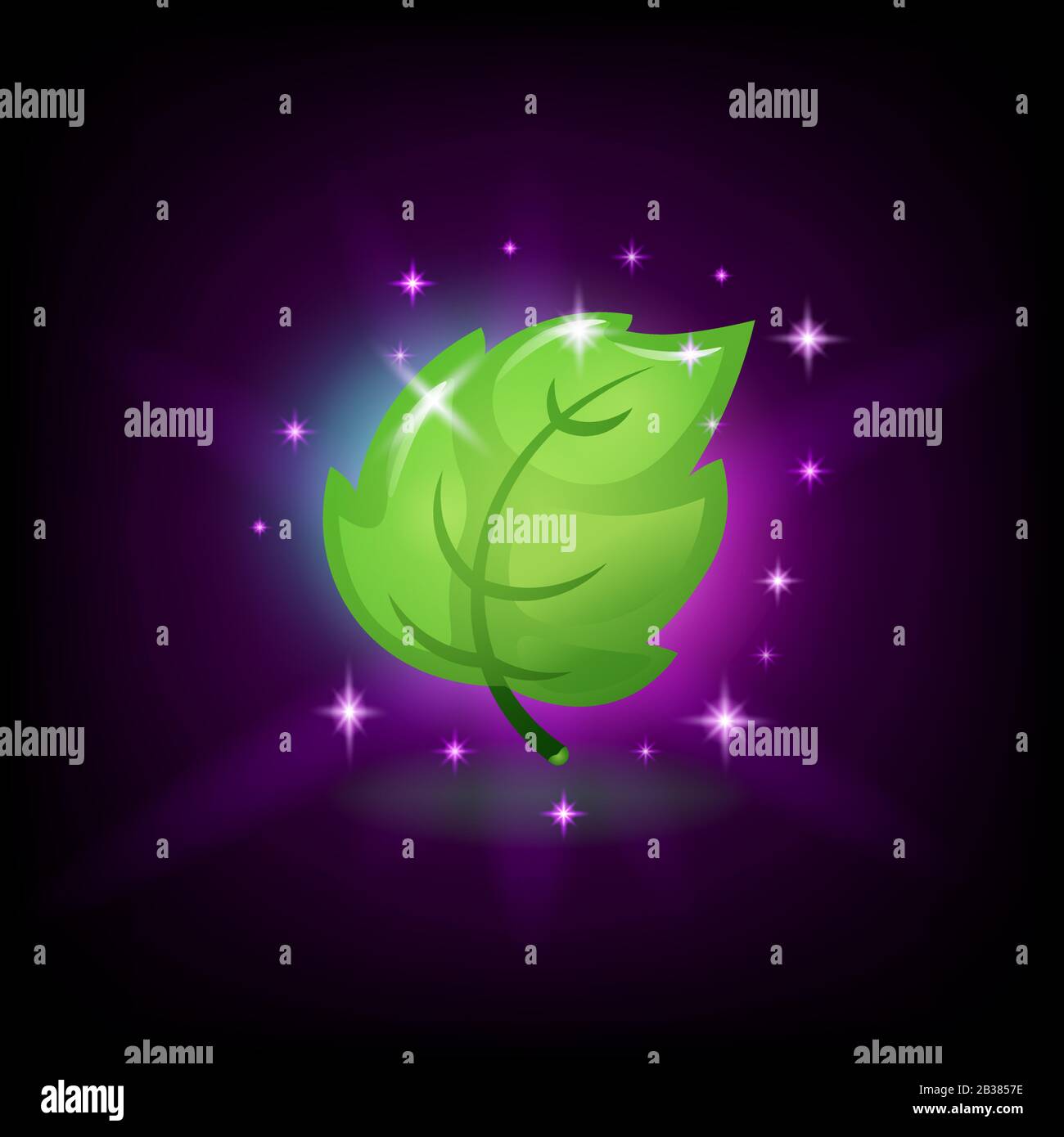 Feuille fraîche verte avec icône de sparles pour machine à sous, élément de conception de jeu de jeu, illustration vectorielle. Illustration de Vecteur