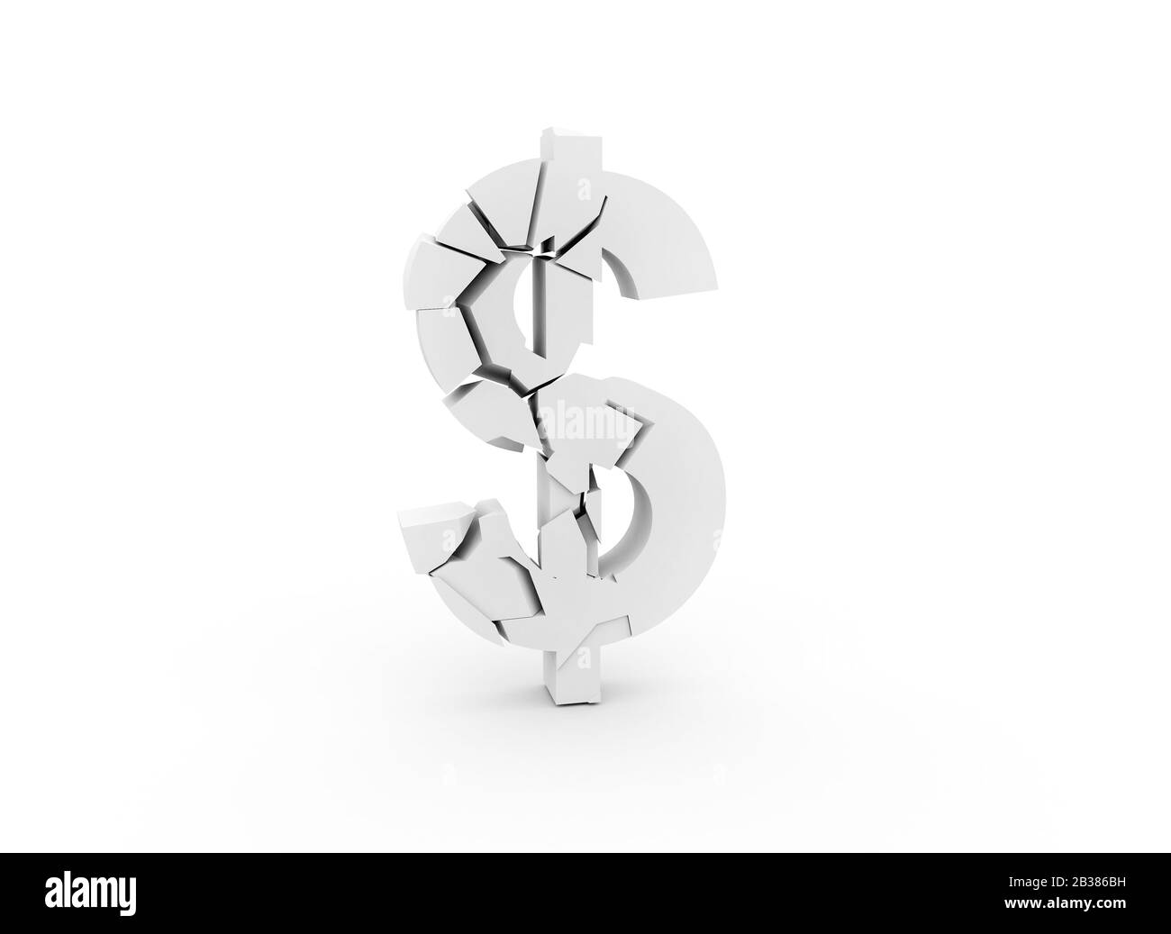 Signe de dollar brisé isolé sur fond blanc. Illustration tridimensionnelle Banque D'Images
