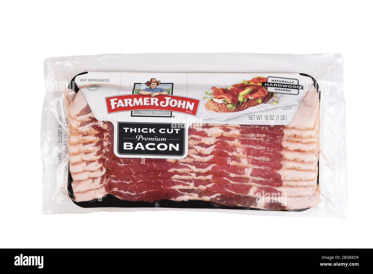 Irvine, CALIFORNIE - 27 JAN 2020: Un paquet de Farmer John Thick Cut Bacon. Banque D'Images