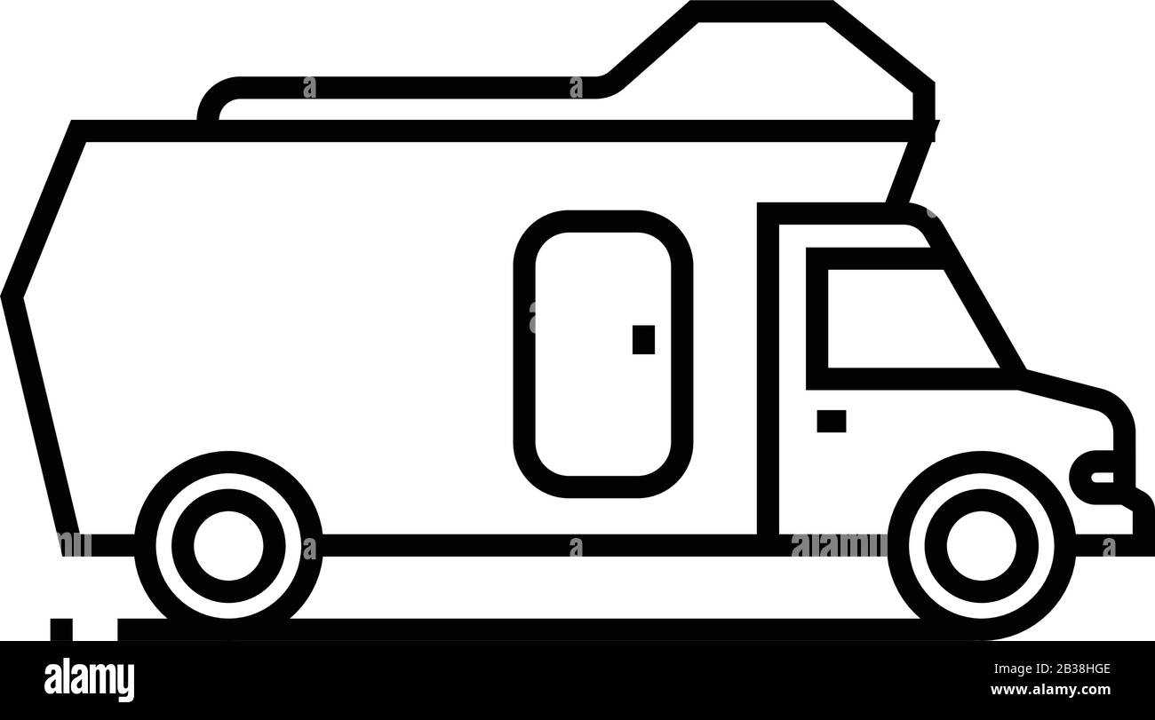 Icône de ligne de voiture touristique, panneau concept, illustration vectorielle, symbole linéaire. Illustration de Vecteur