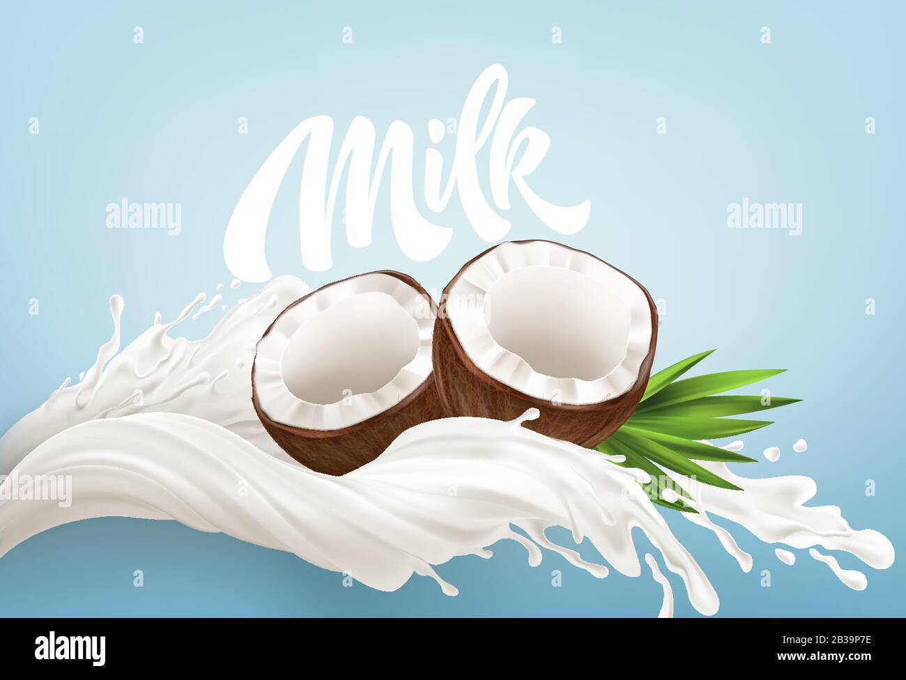 Des Rafales réalistes De Lait et De Noix De Coco sur un fond bleu. Papier À Lettres À Base De Lait Papier À Lettres Calligraphie Papier À Lettres. Illustration vectorielle Illustration de Vecteur