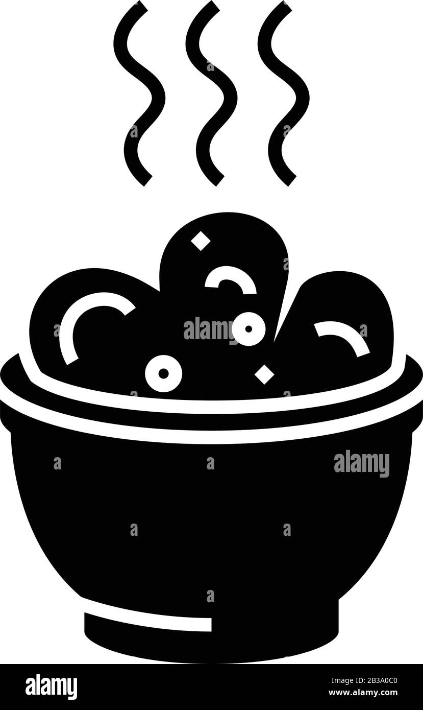 Icône noire de porridge, illustration conceptuelle, symbole plat vectoriel, signe glyphe. Illustration de Vecteur