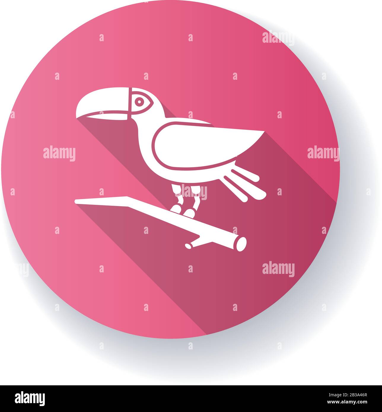 Icône de glyphe d'ombre longue à motif plat rose Toucan. Oiseau exotique. La faune brésilienne. Faune. Birdie tropical. Ornithologie. Animal sauvage d'Amérique du Sud Illustration de Vecteur