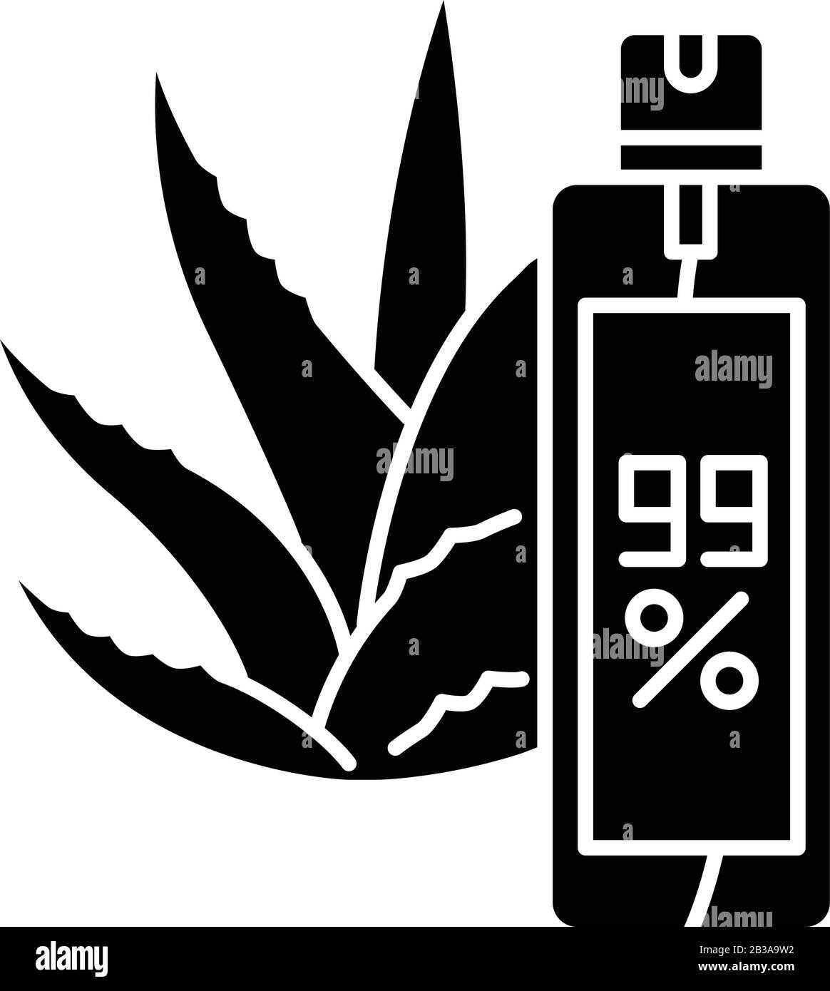 Icône glyphe noir aérosol. Aérosol d'urgence Aloe vera. Spray à base de plantes. Extrait d'herbes médicinales pour la guérison et l'hydratation. Symbole silhouette activé Illustration de Vecteur