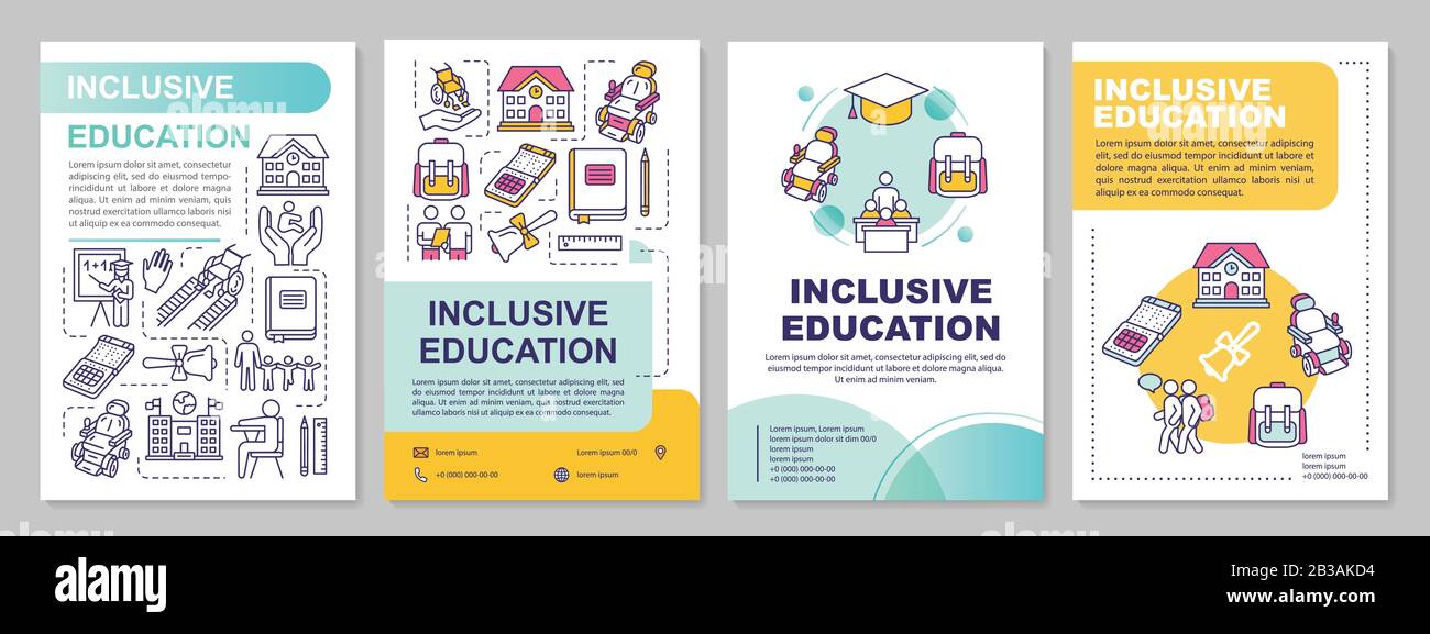 Modèle de brochure de formation incluse. Programme d'apprentissage pour les personnes handicapées. Brochure, livret, impression de brochure, couverture avec icônes linéaires. Mises en page vectorielles Illustration de Vecteur