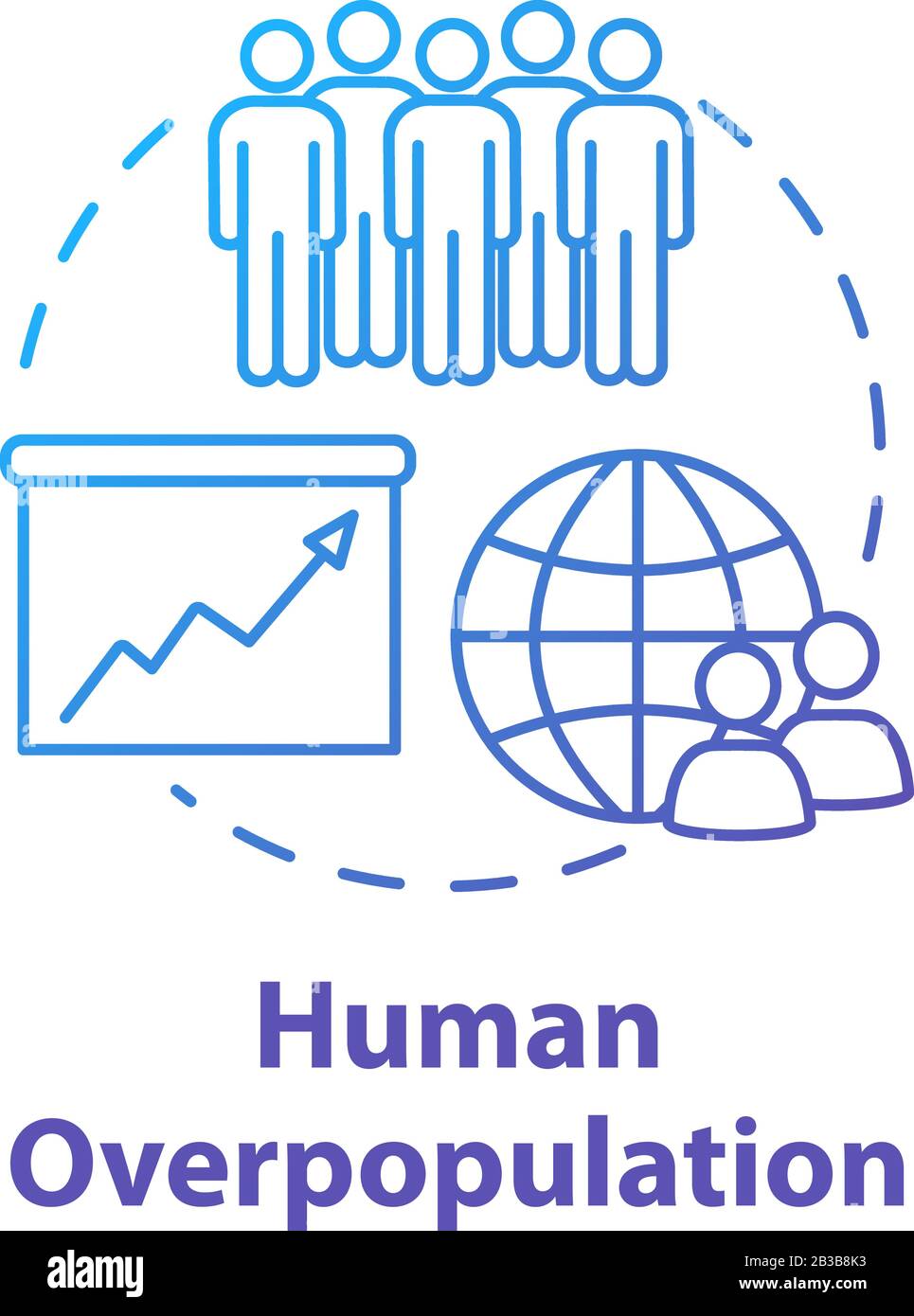 Icône concept de surpopulation humaine. Augmentation du taux de natalité. Population internationale. Empreinte écologique. Illustration de l'idée de la société en ligne mince. Vecteur Illustration de Vecteur