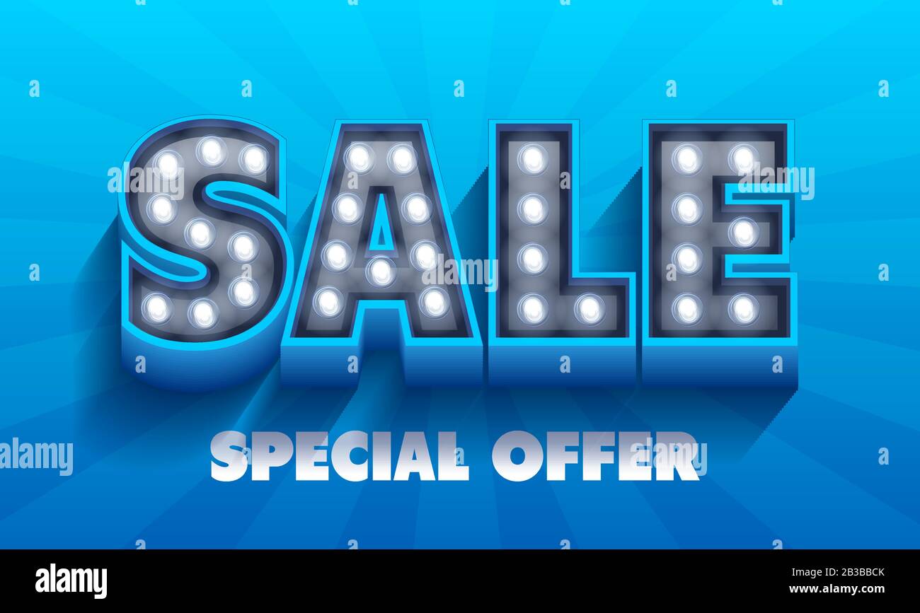 Mot de vente. Bannière rétro-lumineuse avec ampoules à incandescence Illustration de Vecteur