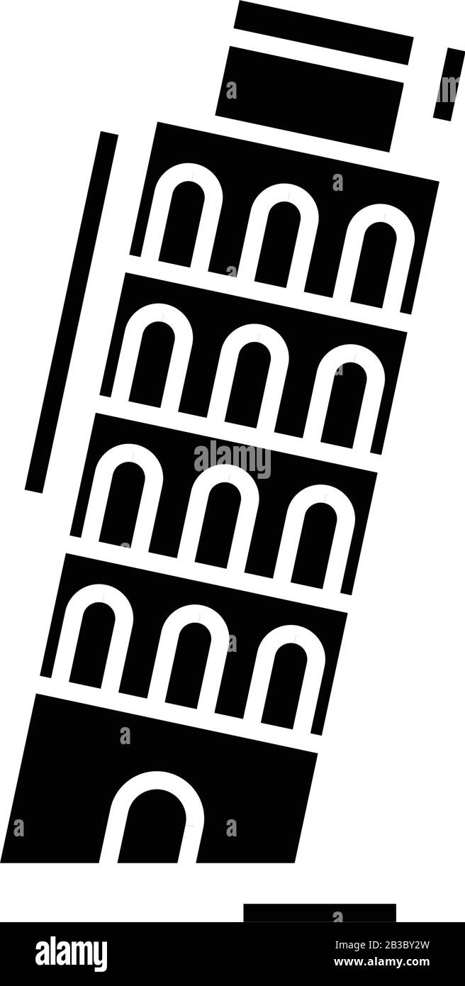 Icône noire de la tour de Pise, illustration conceptuelle, symbole vectoriel plat, signe glyphe. Illustration de Vecteur