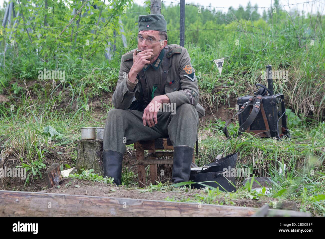 Kiev, Ukraine - 09 mai 2019: Homme sous la forme d'un soldat Wehrmacht à la reconstruction historique de l'anniversaire de la seconde Guerre mondiale Banque D'Images