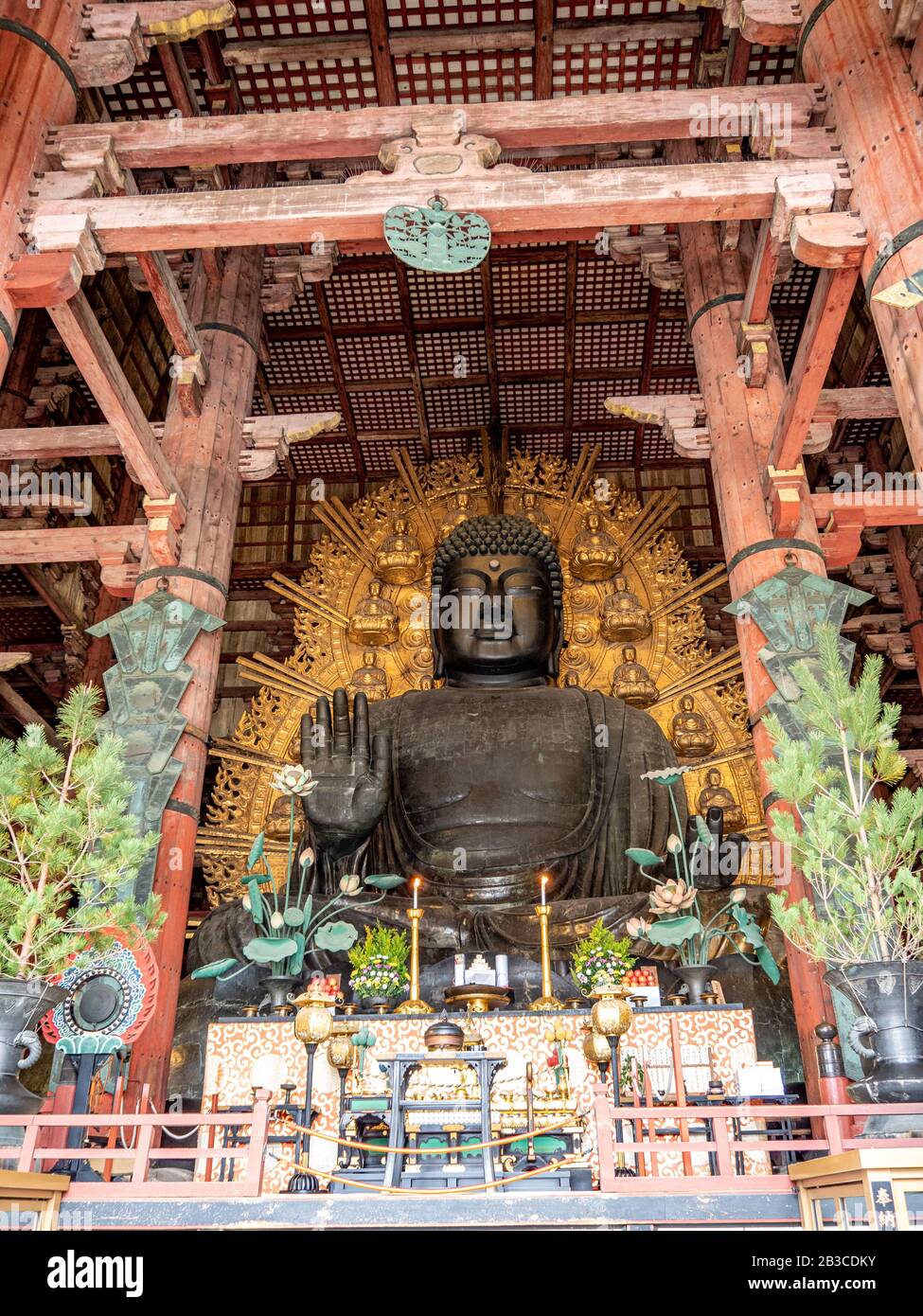 Grand Bouddha du temple Todai-ji, site de l'UNESCO et jusqu'à récemment l'un des plus grands bâtiments en bois au monde. Banque D'Images