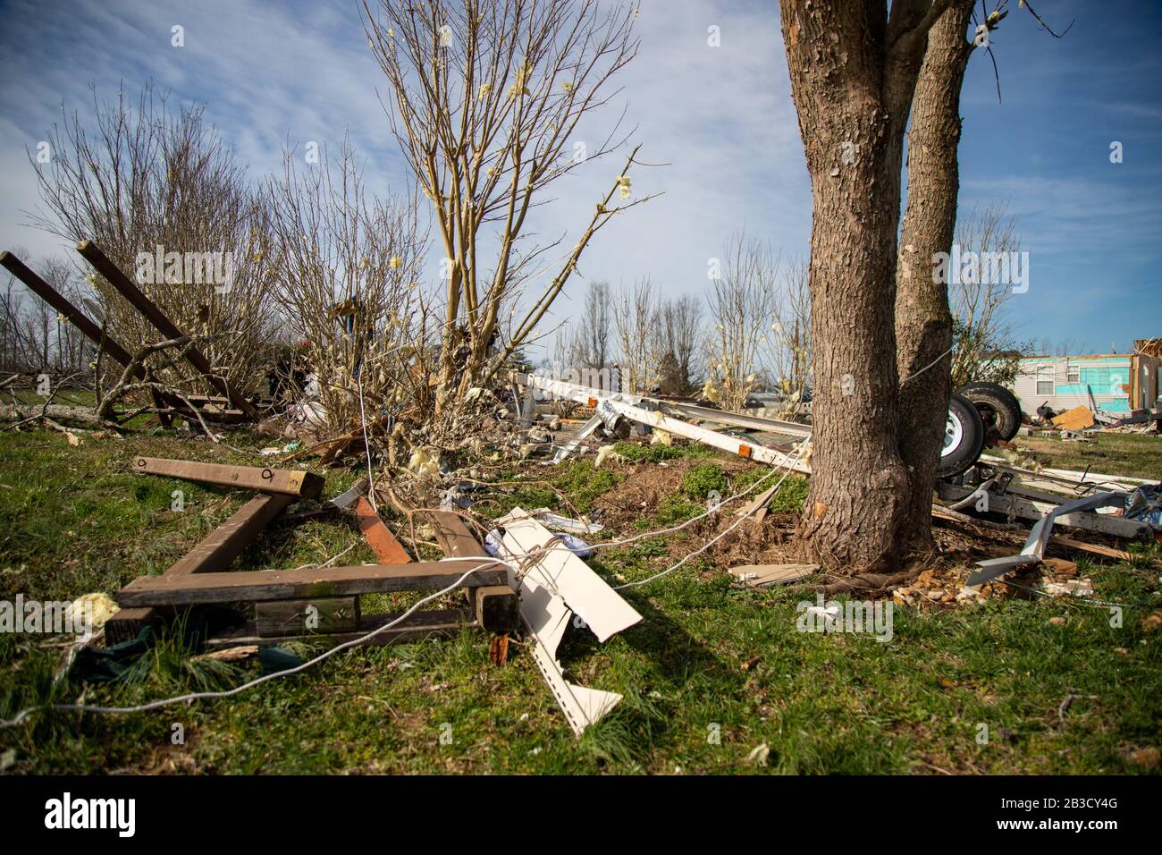 Une maison endommagée est assise à la suite d'une tornade meurtrière jeudi 4 mars 2020 à Cookeville, dans le Tennessee, dans le Tennessee, au début du mardi, déchiquetage des bâtiments et tuant plusieurs personnes. (Photo par IOS/ESPA-Images) Banque D'Images