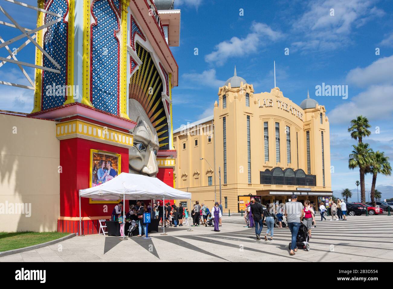 Luna Park Melbourne Et Palais Theatre, Lower Esplanade, St Kilda, Melbourne, Victoria, Australie Banque D'Images