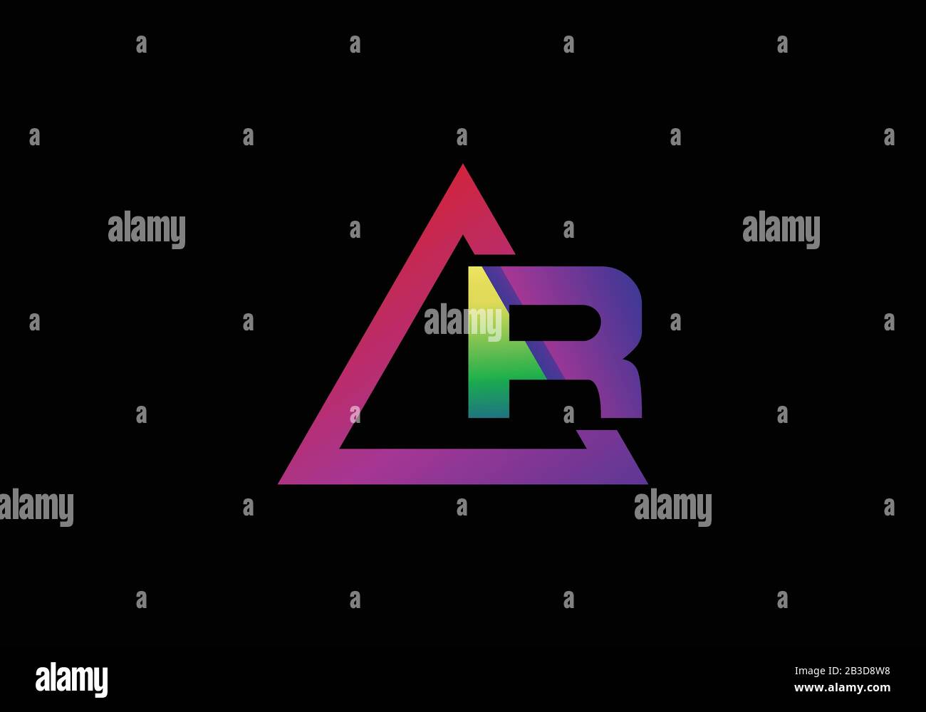 Alphabet typographique R dans un triangle avec logo aux couleurs éclatantes Illustration de Vecteur