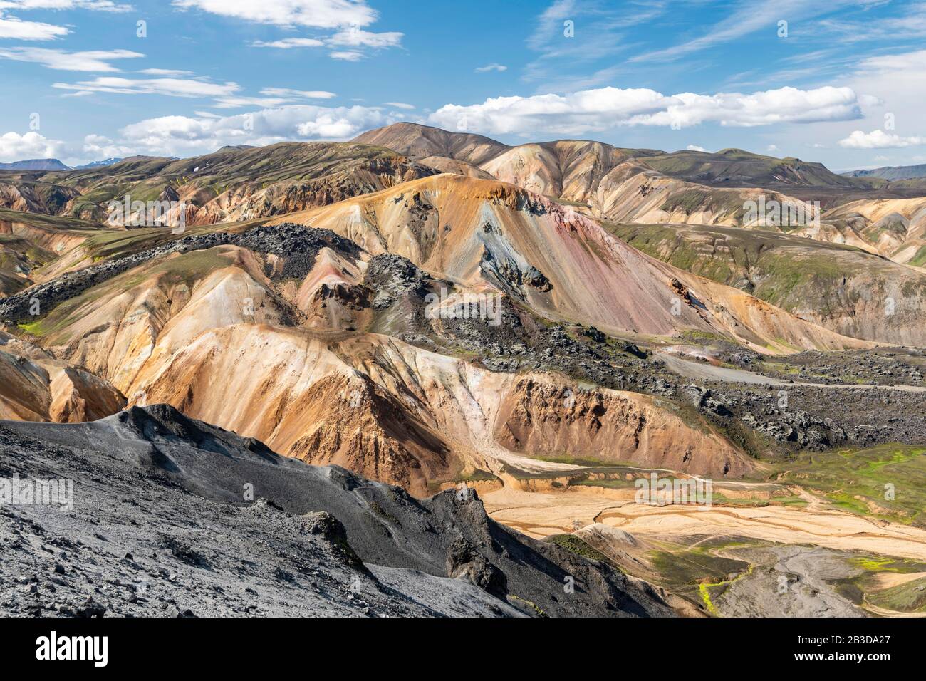 Rhyolite mountains, Laugahraun, Landmannalaugar region, Fjallabak nature Reserve, les hautes terres islandaises, Islande Banque D'Images