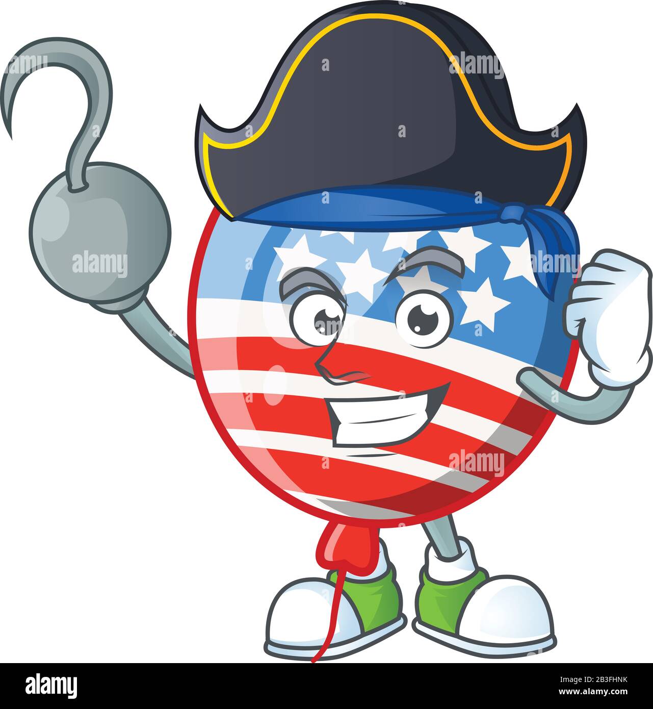 Calme une main Pirate USA rayures ballon mascotte design porter chapeau Illustration de Vecteur