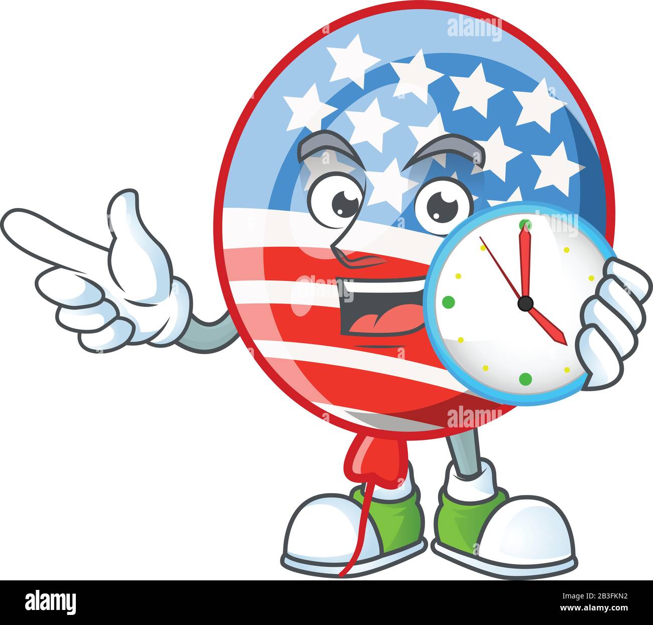 USA rayures ballon dessin animé style personnage avec une horloge Illustration de Vecteur