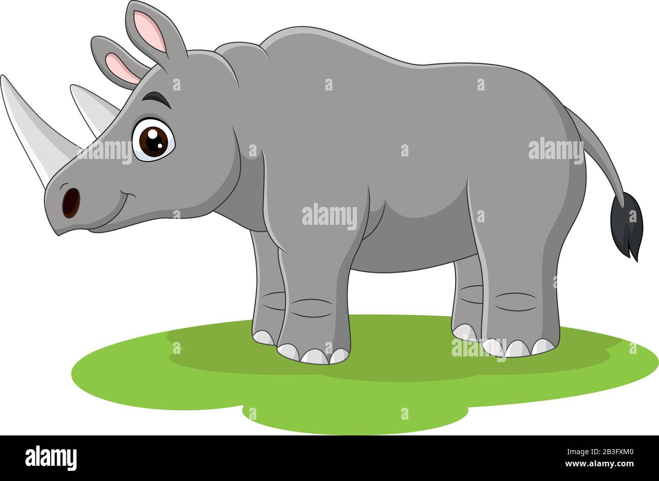 Dessin animé rhino heureux sur l'herbe Illustration de Vecteur