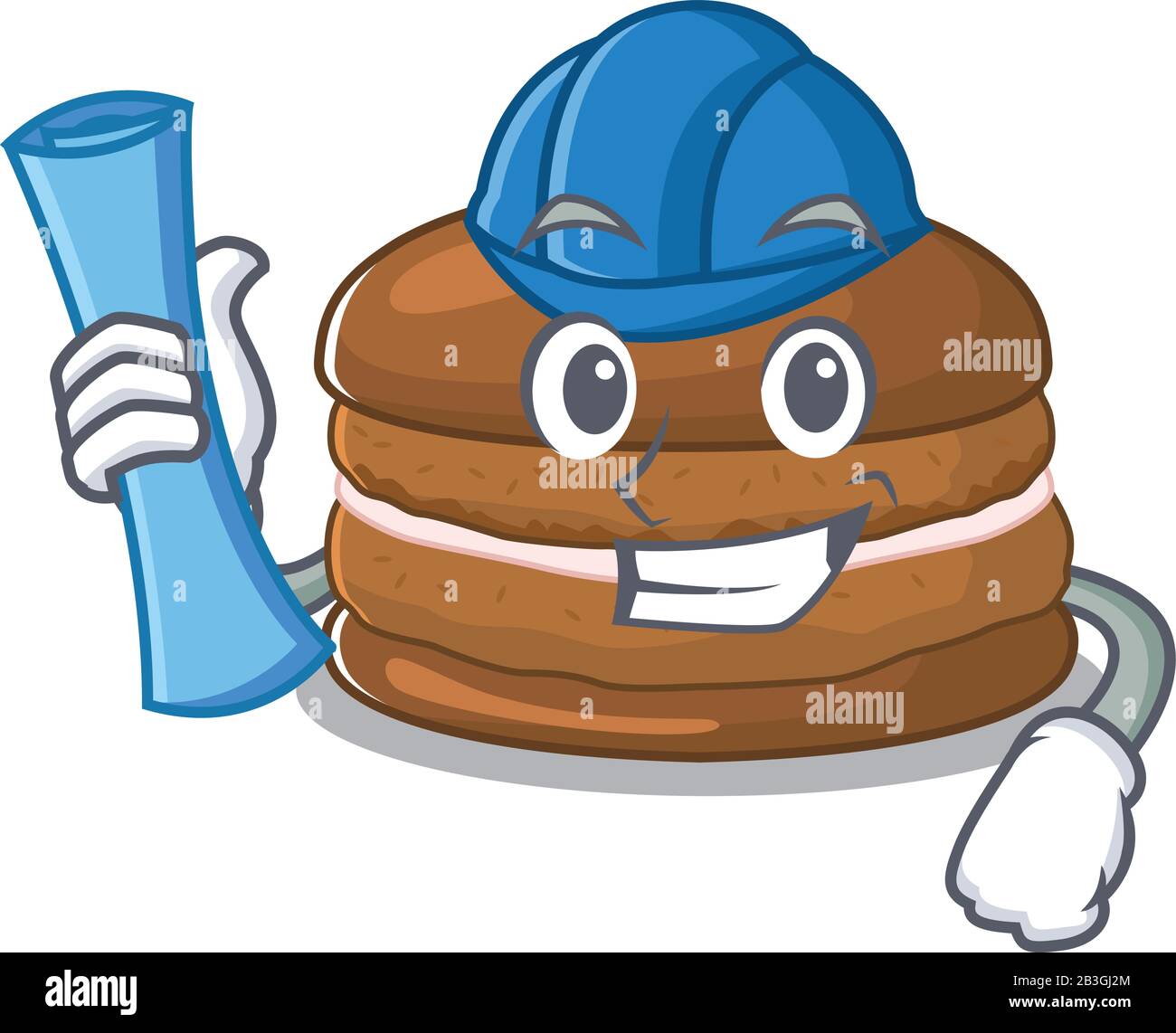 Un succès de l'architecte macaron au chocolat avec des imprimés bleus et un casque bleu Illustration de Vecteur