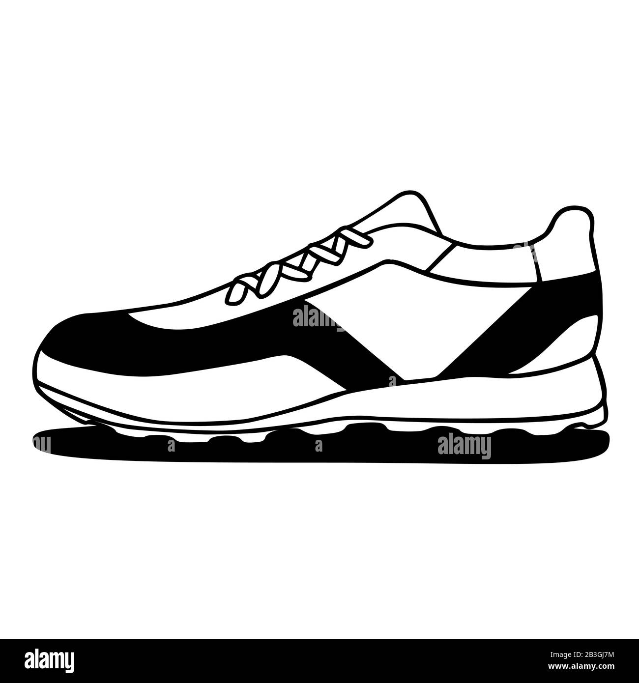 Icône vectorielle Sneakers. Doodle noir et blanc sur fond blanc.illustration Simple de la forme physique et du sport, chaussure de gym. Affiche les graphiques de la boutique Illustration de Vecteur