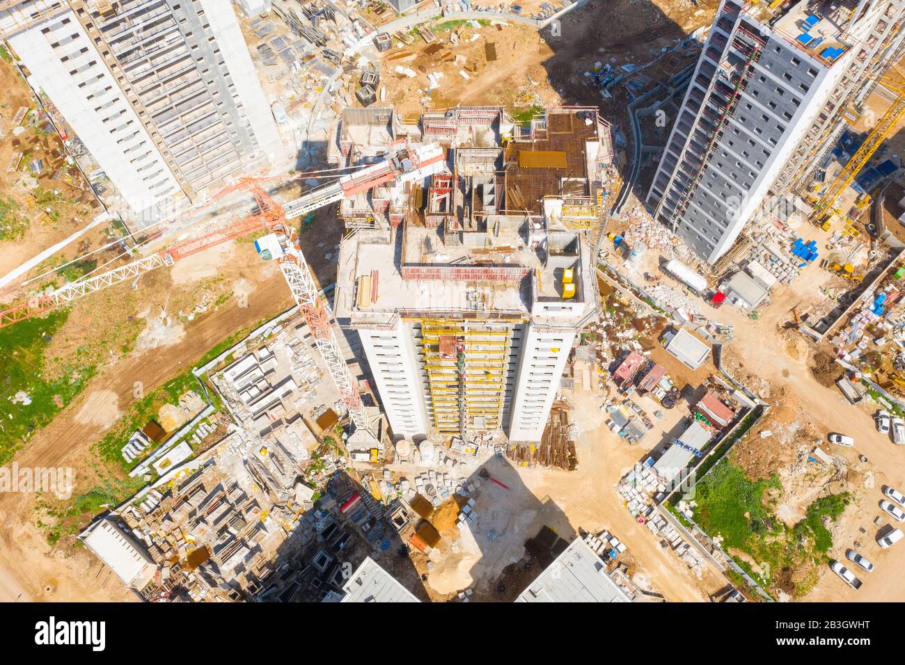 Grand chantier de construction de bâtiments résidentiels, image aérienne. Banque D'Images