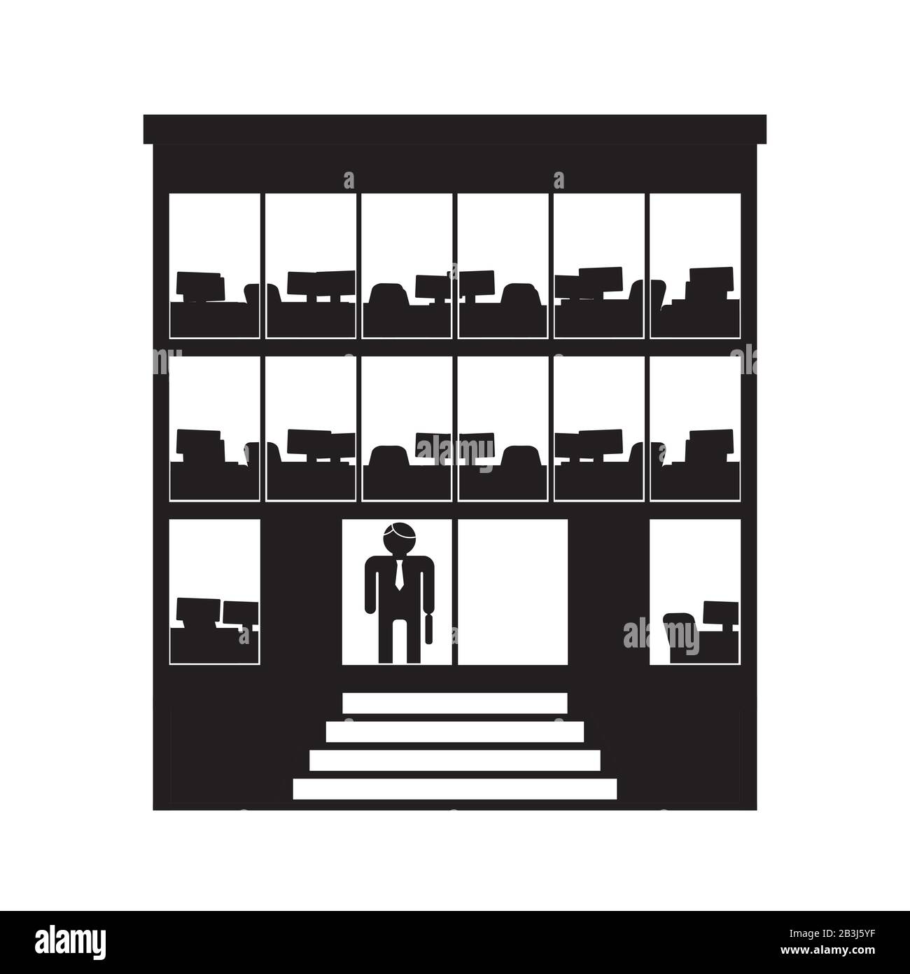 L'icône du bâtiment de bureau est noire sur un fond blanc isolé. Image vectorielle Illustration de Vecteur