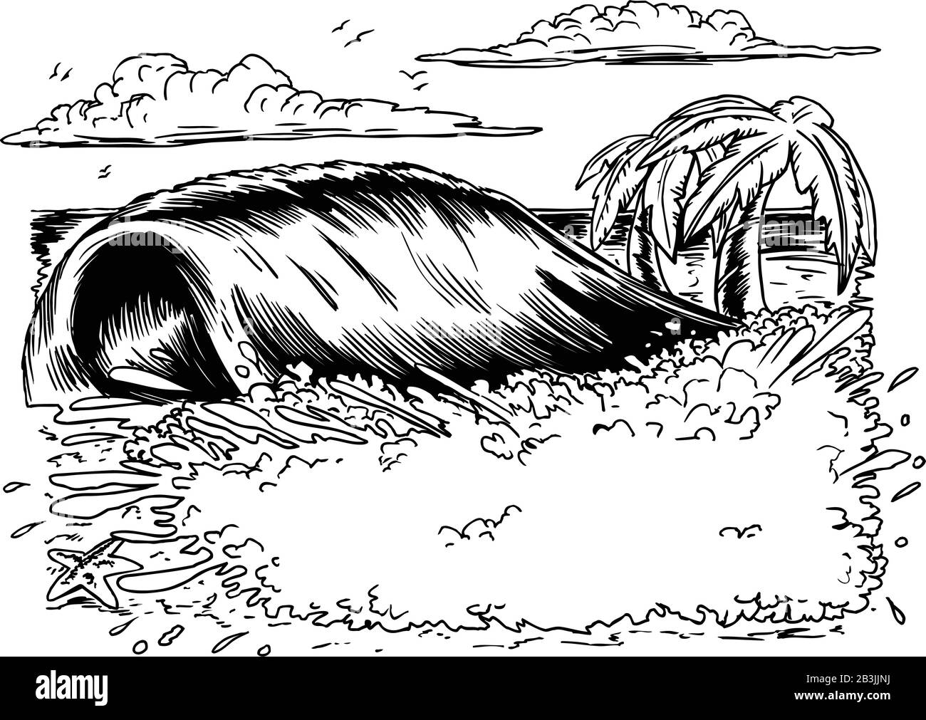 Big Wave Frappe Beach Vector Illustration Illustration de Vecteur