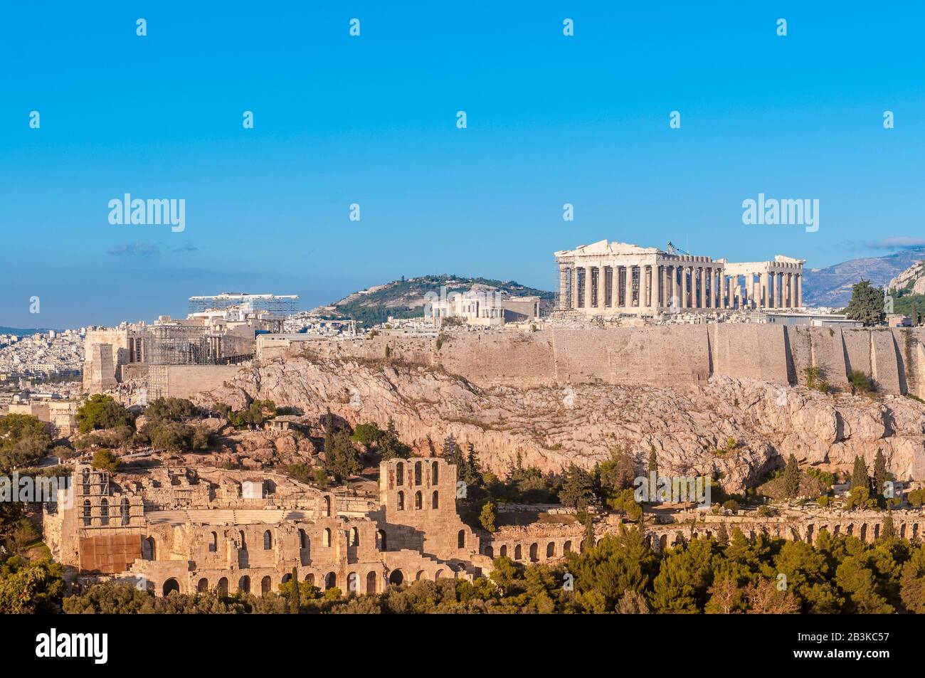 Acropole, Parthénon, Herodes Atticus Odéon, Colline De Lykavittos, Athènes, Grèce Banque D'Images