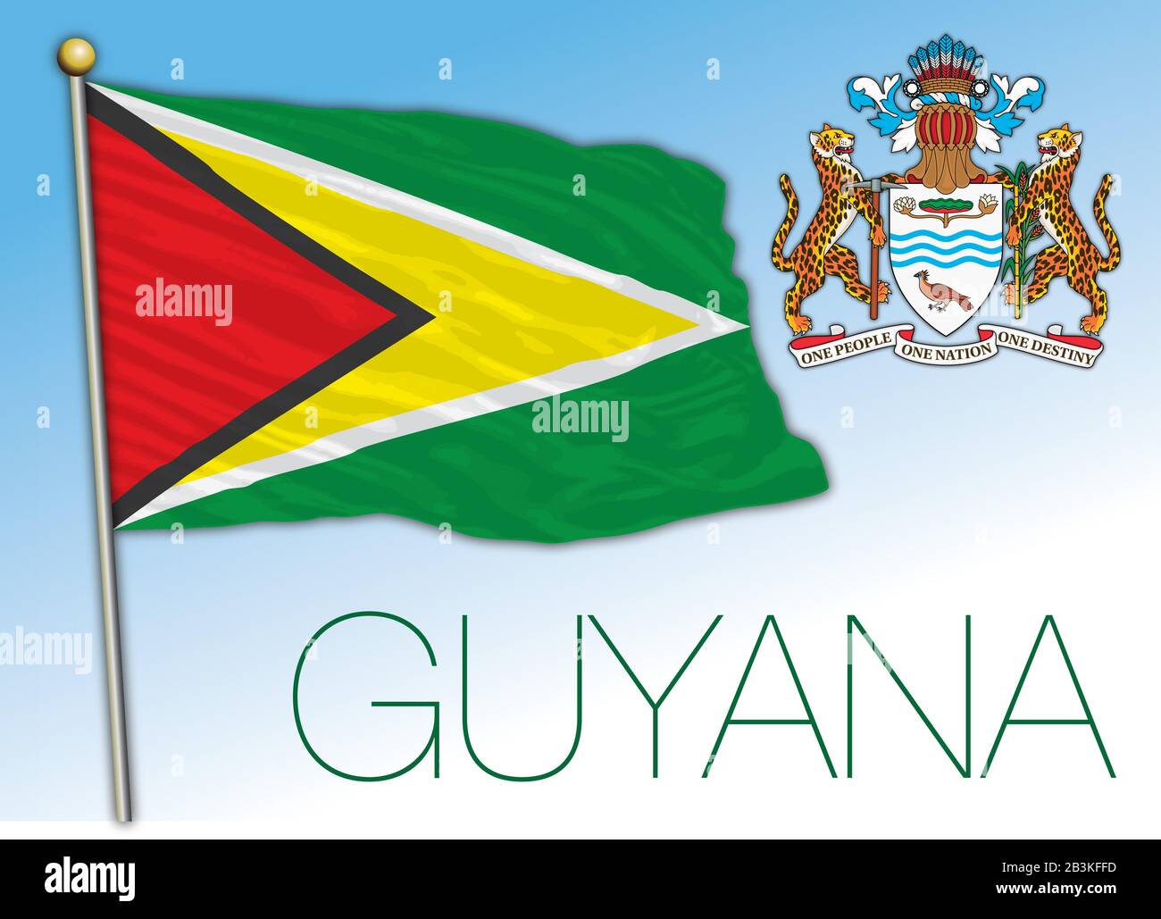 Guyana drapeau national officiel et armoiries, amérique du Sud, illustration vectorielle Illustration de Vecteur