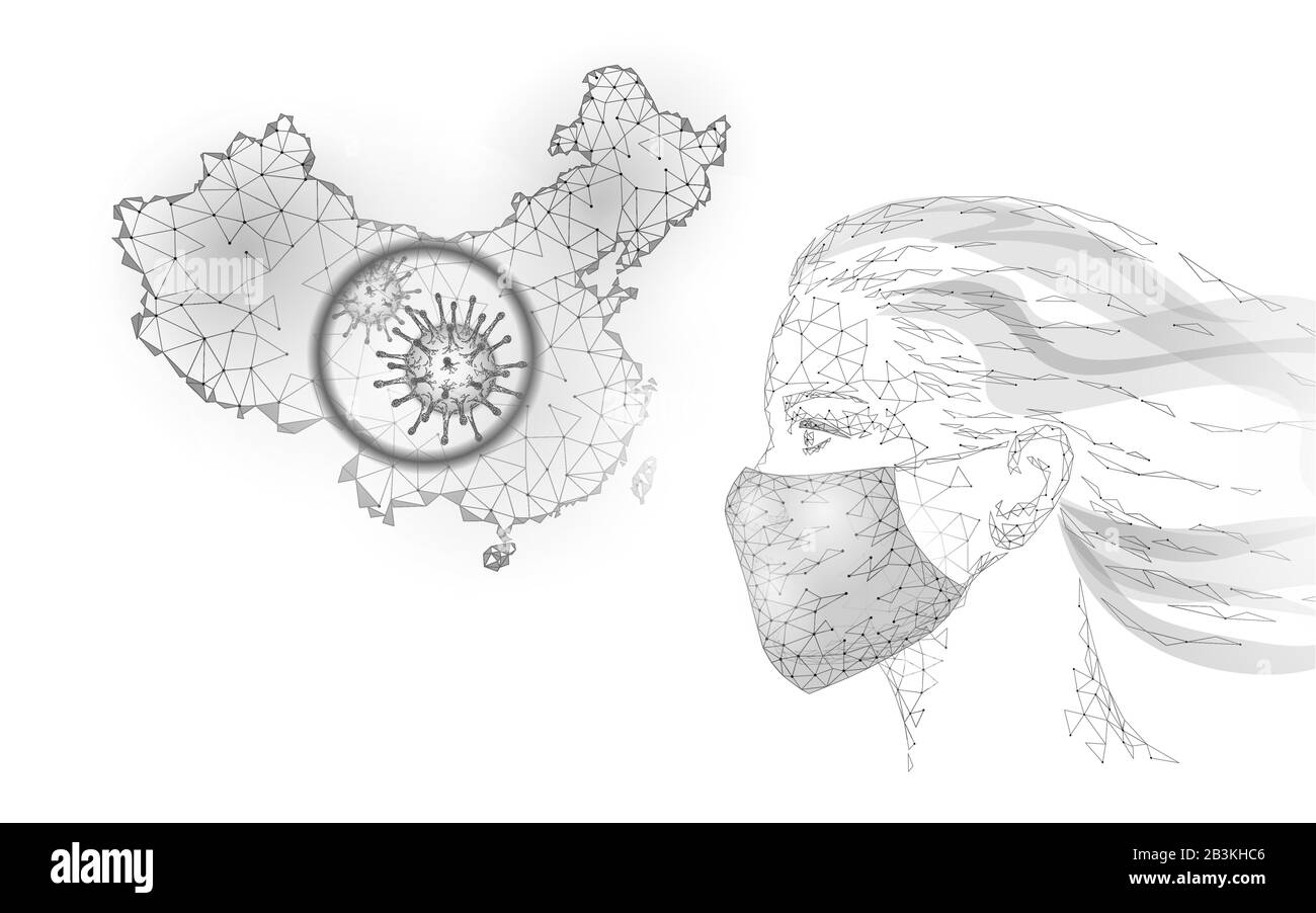 Masque visage femme. Prévention des infections pneumonie soins de santé. Bannière blanche humaine poly basse en relief. Porter un masque médical chirurgical contre l'épidémie de virus Illustration de Vecteur