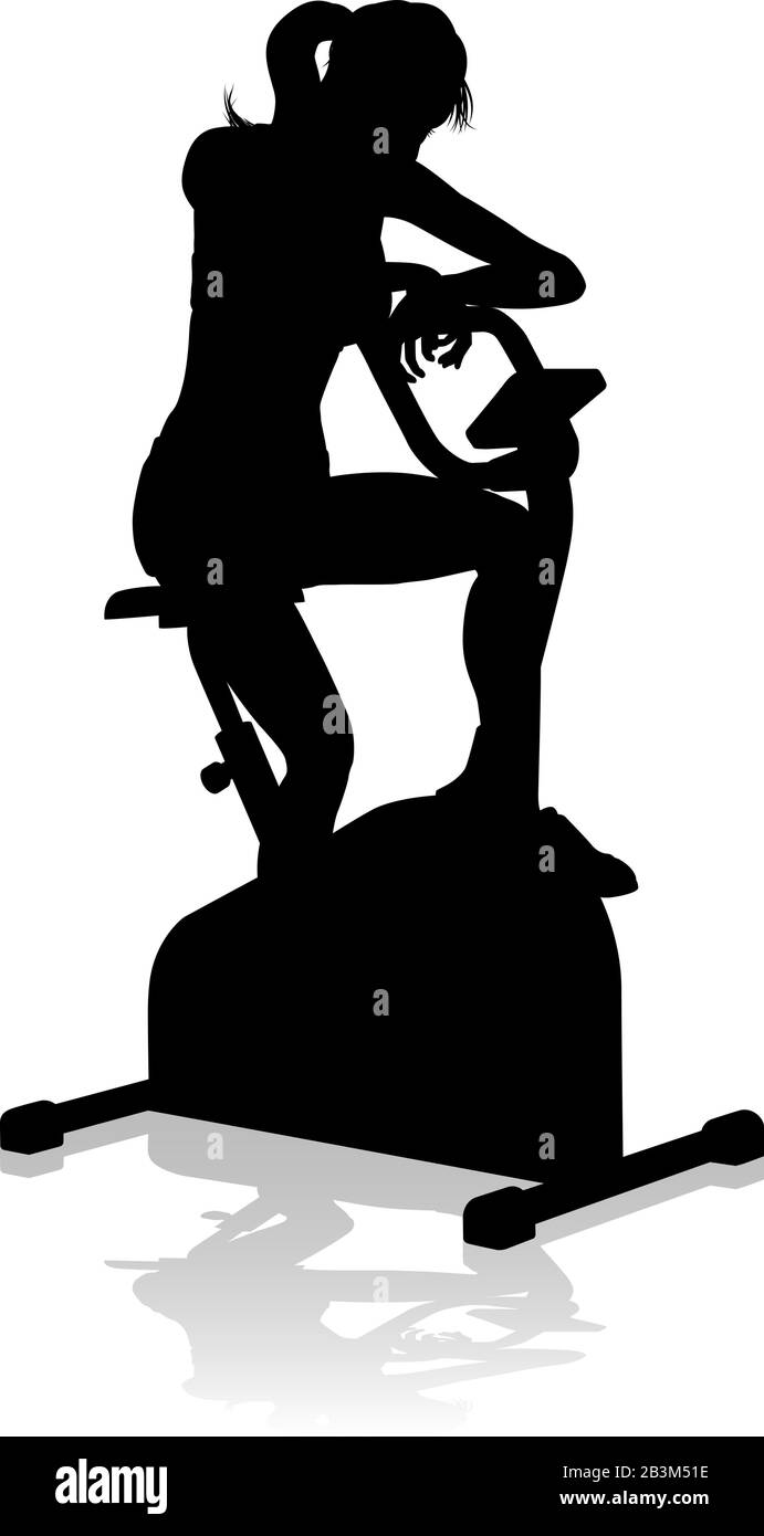 Silhouette de femme Sport Vélo Spin stationnaires d'exercice Illustration de Vecteur