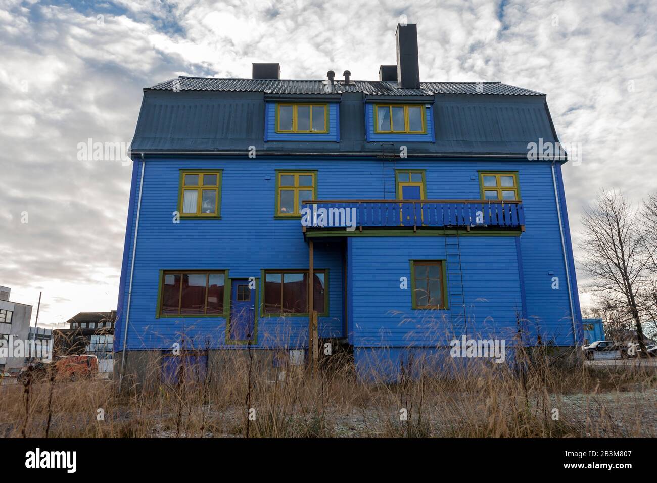 Maison Bleue, Skolegata, Sortland, Vesterålen, Nord De La Norvège Banque D'Images