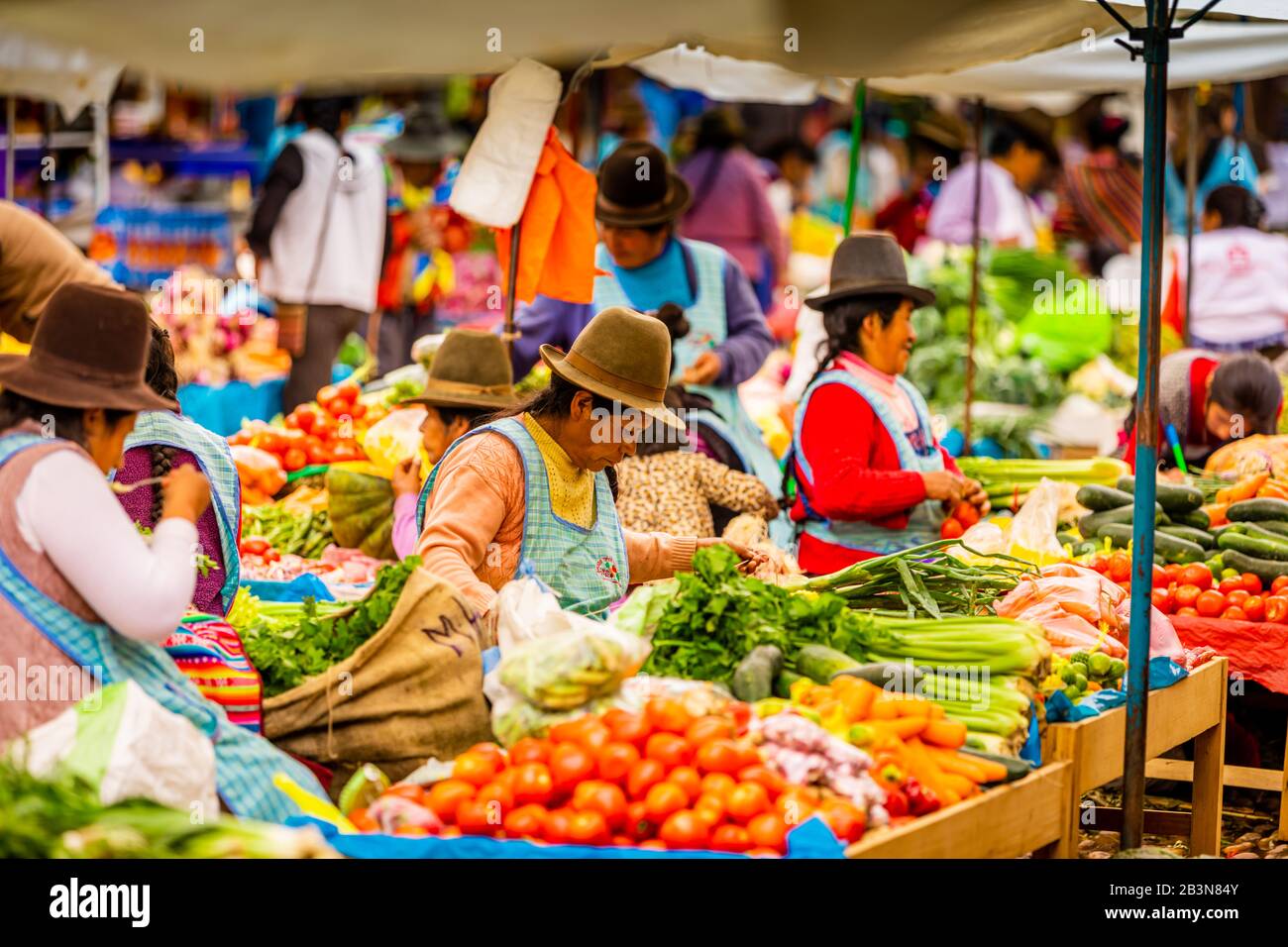 Femme quechua sur le marché de Pisac, Vallée Sacrée, Pérou, Amérique du Sud Banque D'Images