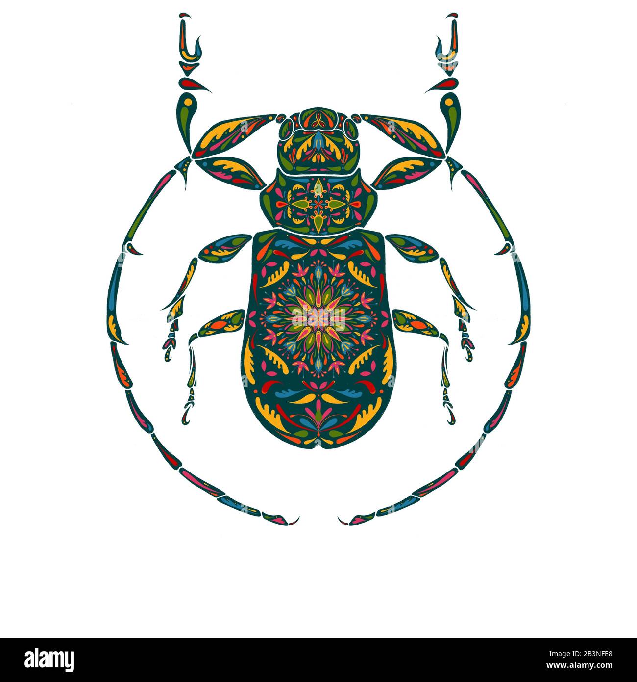 Une illustration, un graphique avec le coléoptère tatal isolé sur un fond blanc. Dendroctone décorative et décorée avec ornement. Hoplistocerus iheringi Banque D'Images