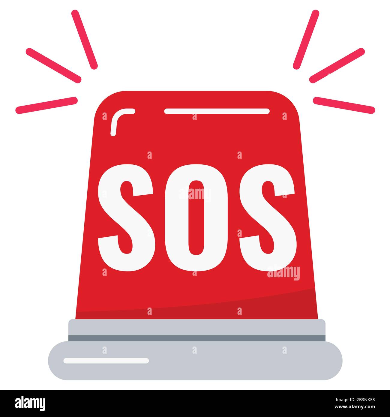 Sirène clignotante rouge avec icône de vecteur SOS isolée sur fond blanc. Illustration de Vecteur