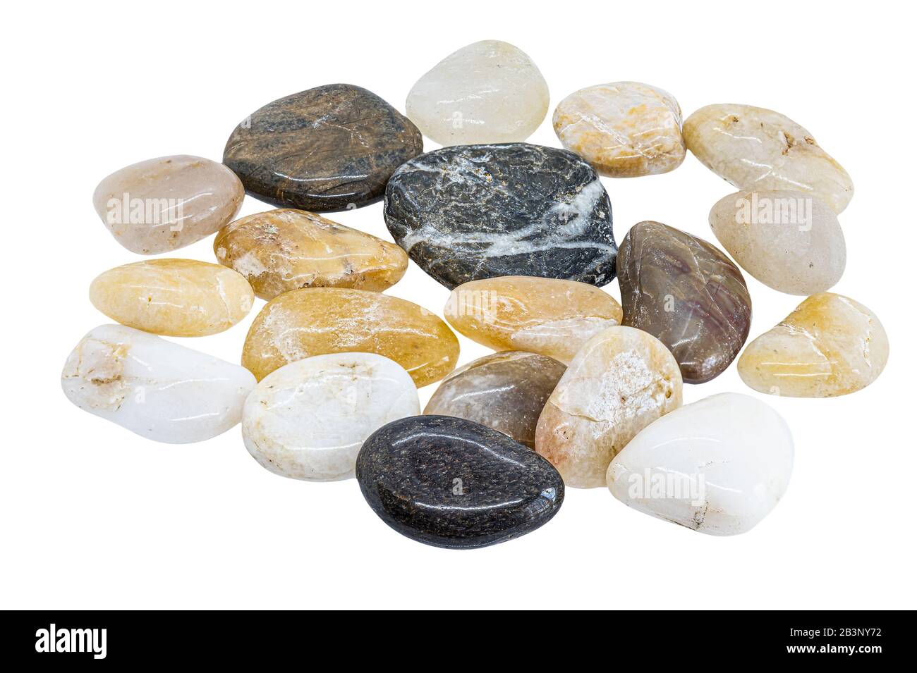 Cailloux ronds pierres de mer isolés sur fond blanc Banque D'Images