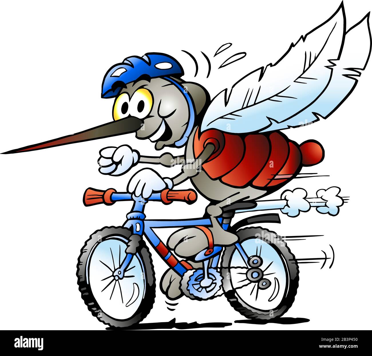 Illustration de Vector Cartoon d'un Joyeux moustiquaire sur un vélo Illustration de Vecteur