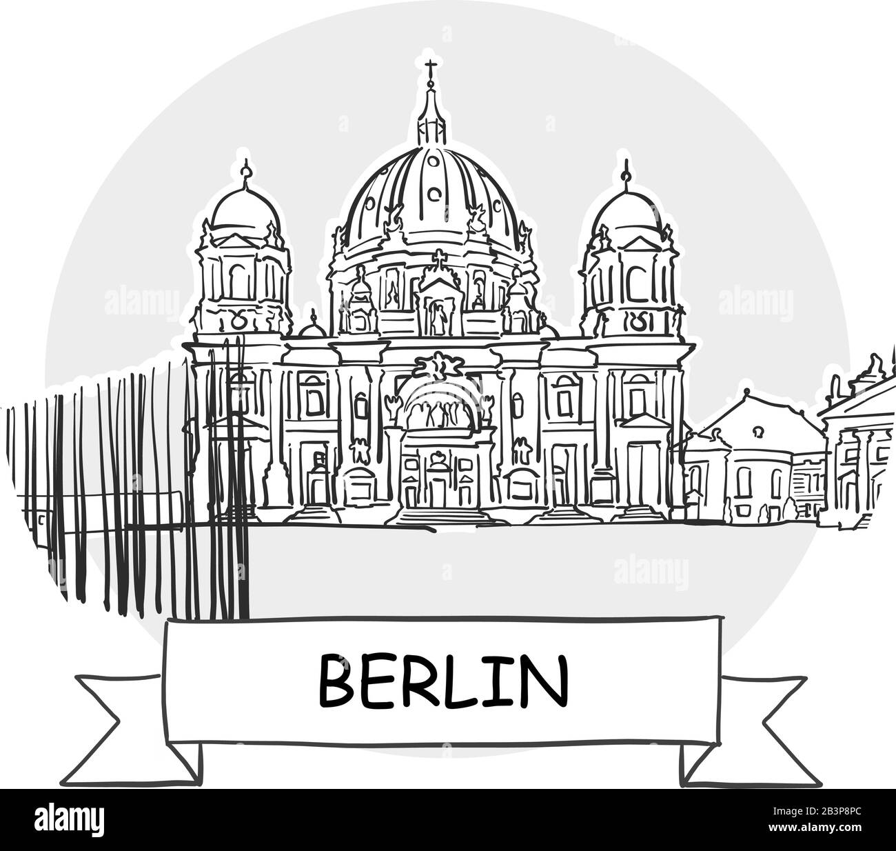 Panneau Vectoriel Berlin Cityscape. Illustration d'un dessin au trait avec ruban et titre. Illustration de Vecteur