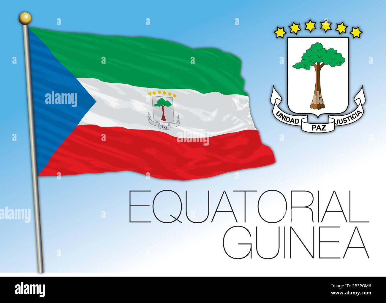 Drapeau national et armoiries officiels de la Guinée équatoriale, pays africain, illustration vectorielle Illustration de Vecteur